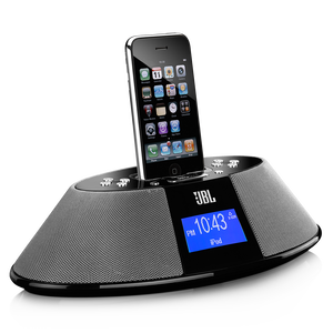JBL On Time 200P - Black - AM/FM clock radio and loudspeaker dock for your iPod and iPhone - Hero